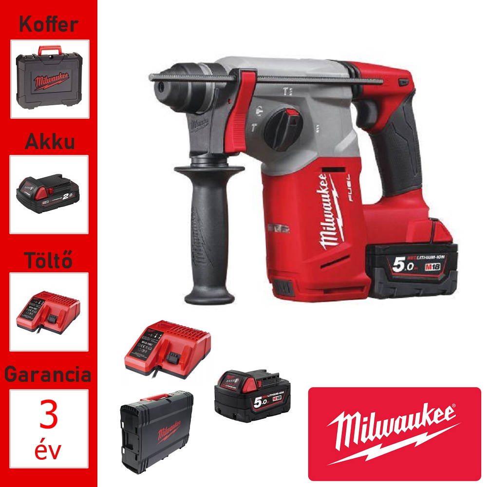Milwaukee 18V fúrókalapács 2,5J + 2 akku, töltő, koffer